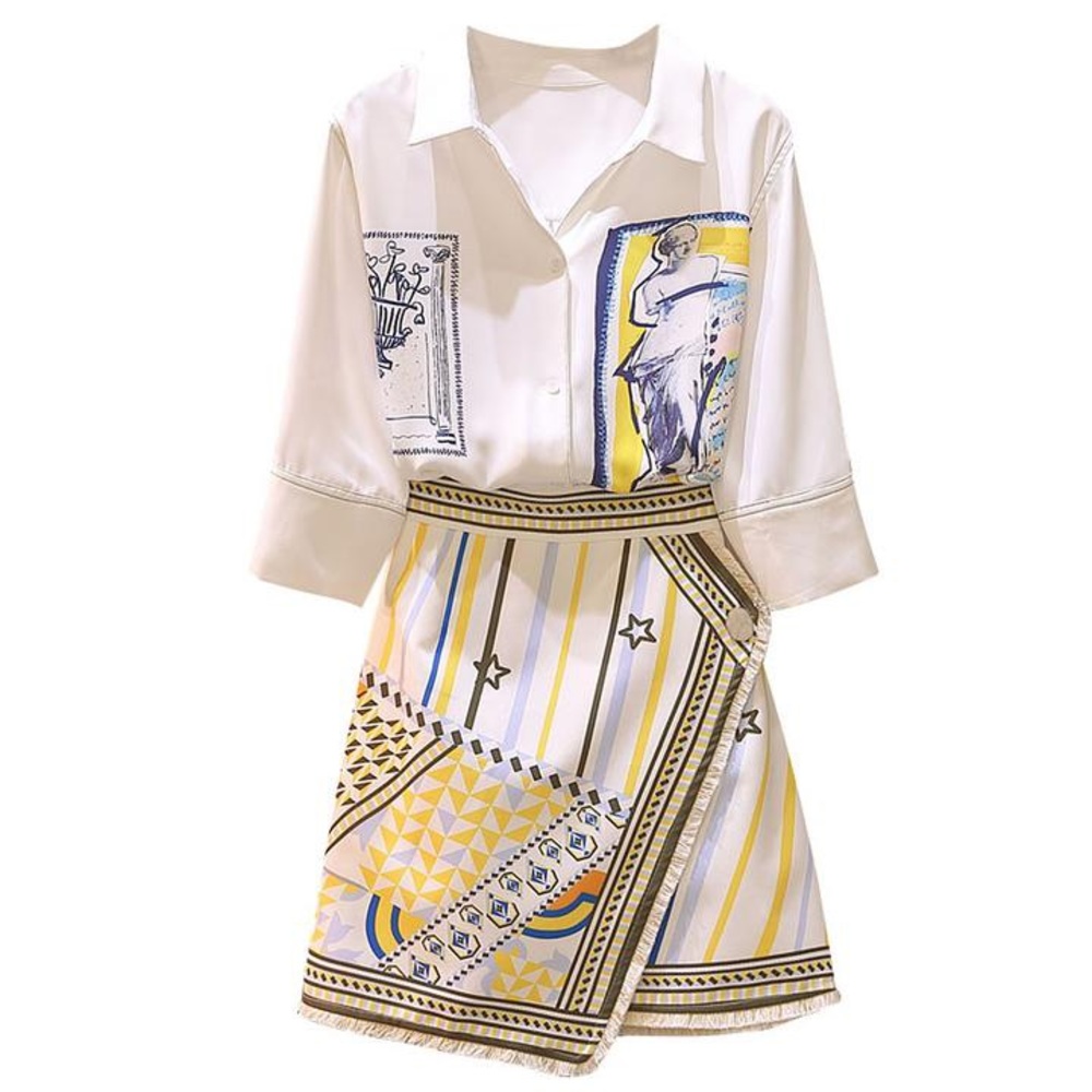 Vintage Chiffon Shirt + Classic Skirt Set